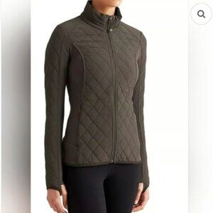 Athleta Upside Quilted Jacket Olive Green | Womens Size Medium EUC